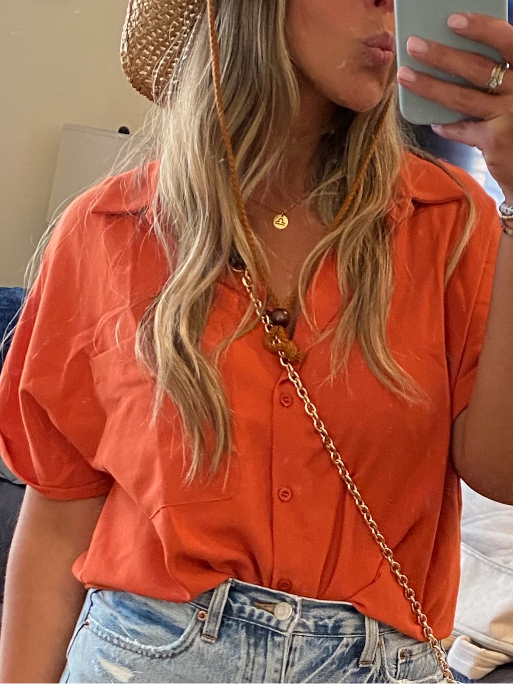 SHEIN Burnt Orange Short-Sleeve Button-Down Shirt